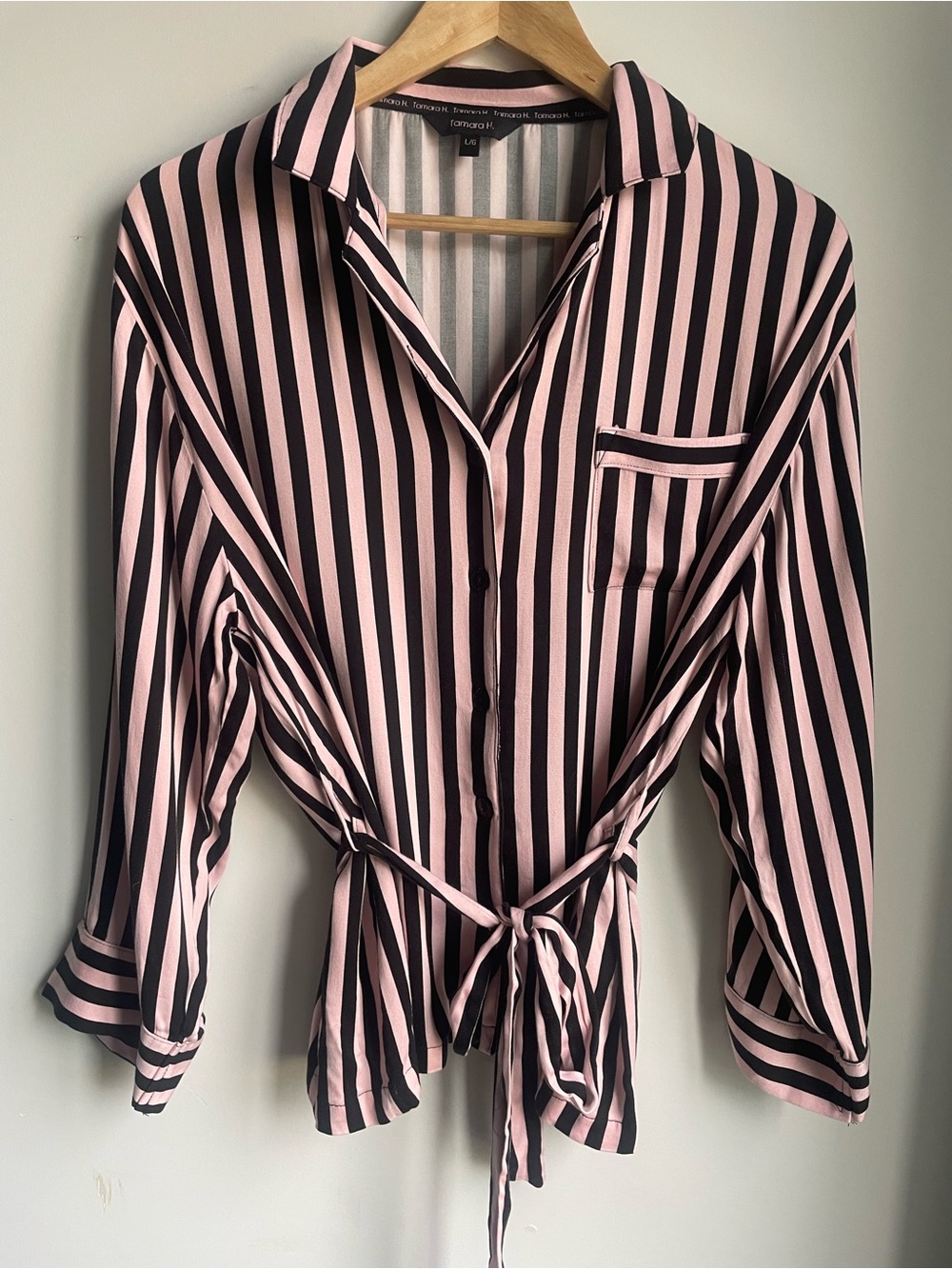 Tamara H. Striped Tie-Waist Long Sleeve Pajama Top Large